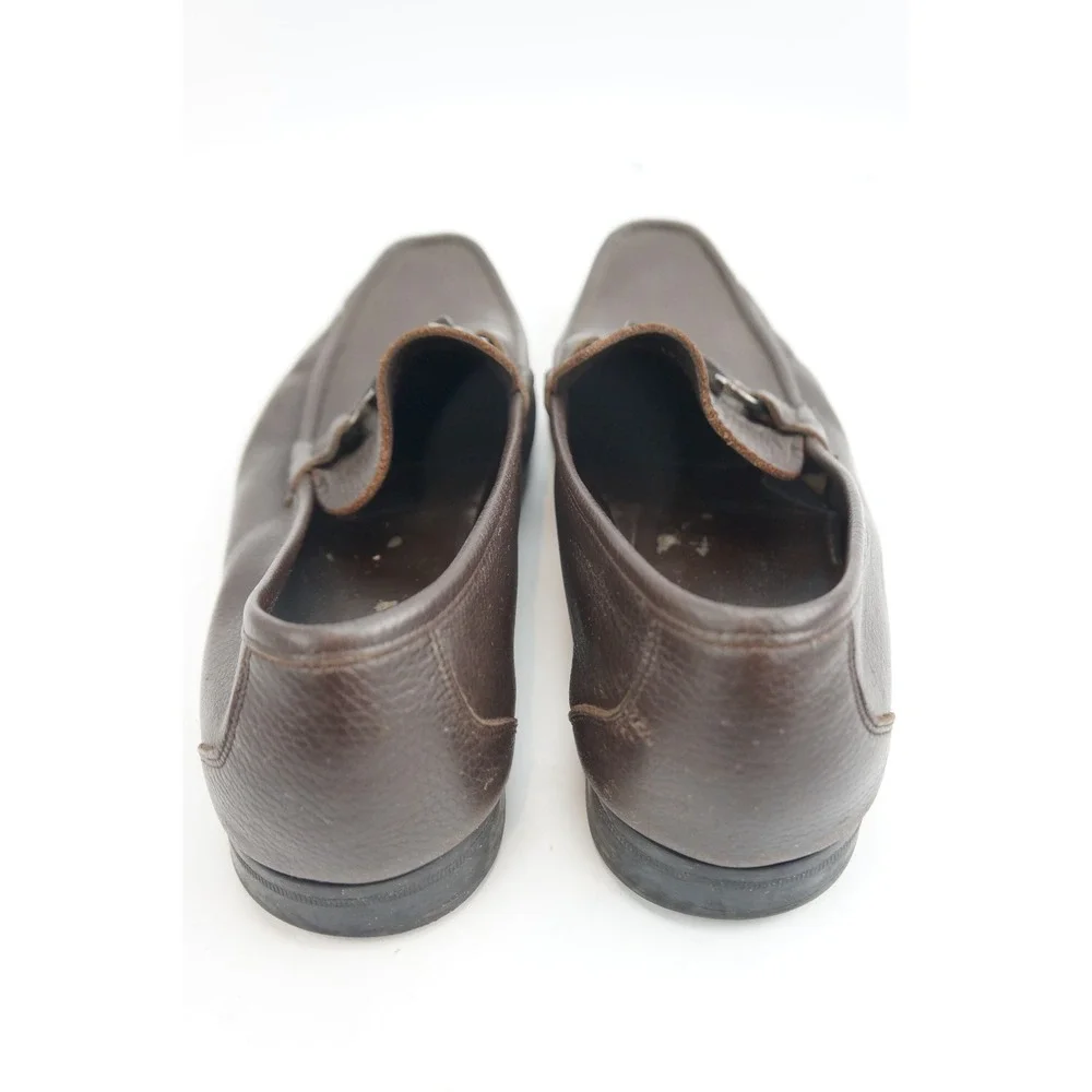 Salvatore Ferragamo Loafers 13 Brown Gancini Pebble Grain Leather Good